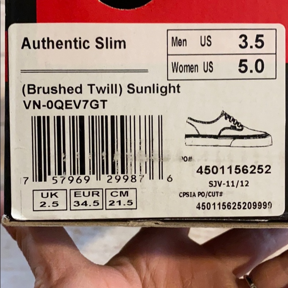 BRAND NEW VANS Yellow Authentic Slim Sz 5 - Picture 6 of 6